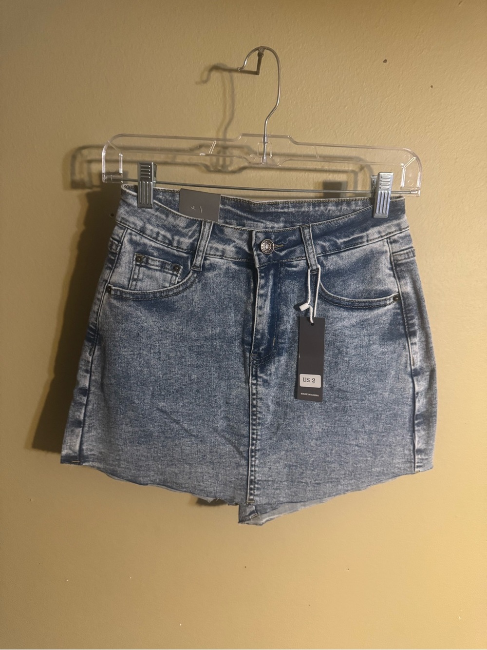 KDF, Blue Denim, Women's Size 2, Denim Mini Skirt In the front & shorts in back.